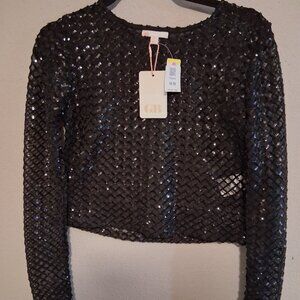 Black sparkly mesh crop top